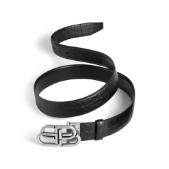Cintura Bb Double Face Con Lavorazione Coccodrillo Semiopaca da Uomo in Nero