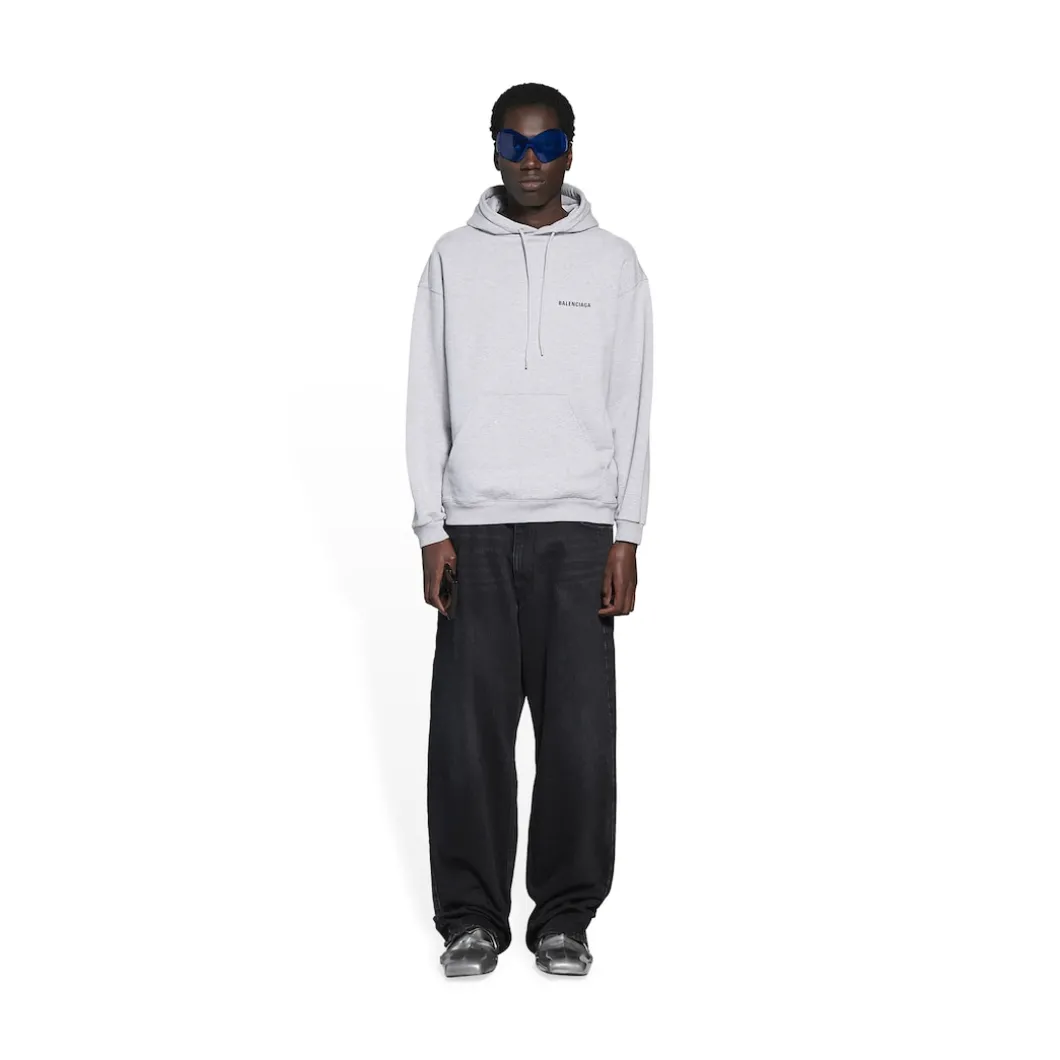 Felpa Con Cappuccio Logo Medium Fit in Grigio
