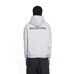Felpa Con Cappuccio Logo Medium Fit in Grigio
