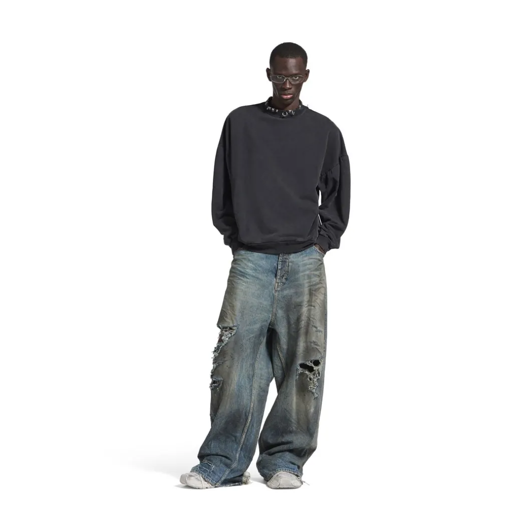Felpa Pierced Round Oversize in Nero Délavé