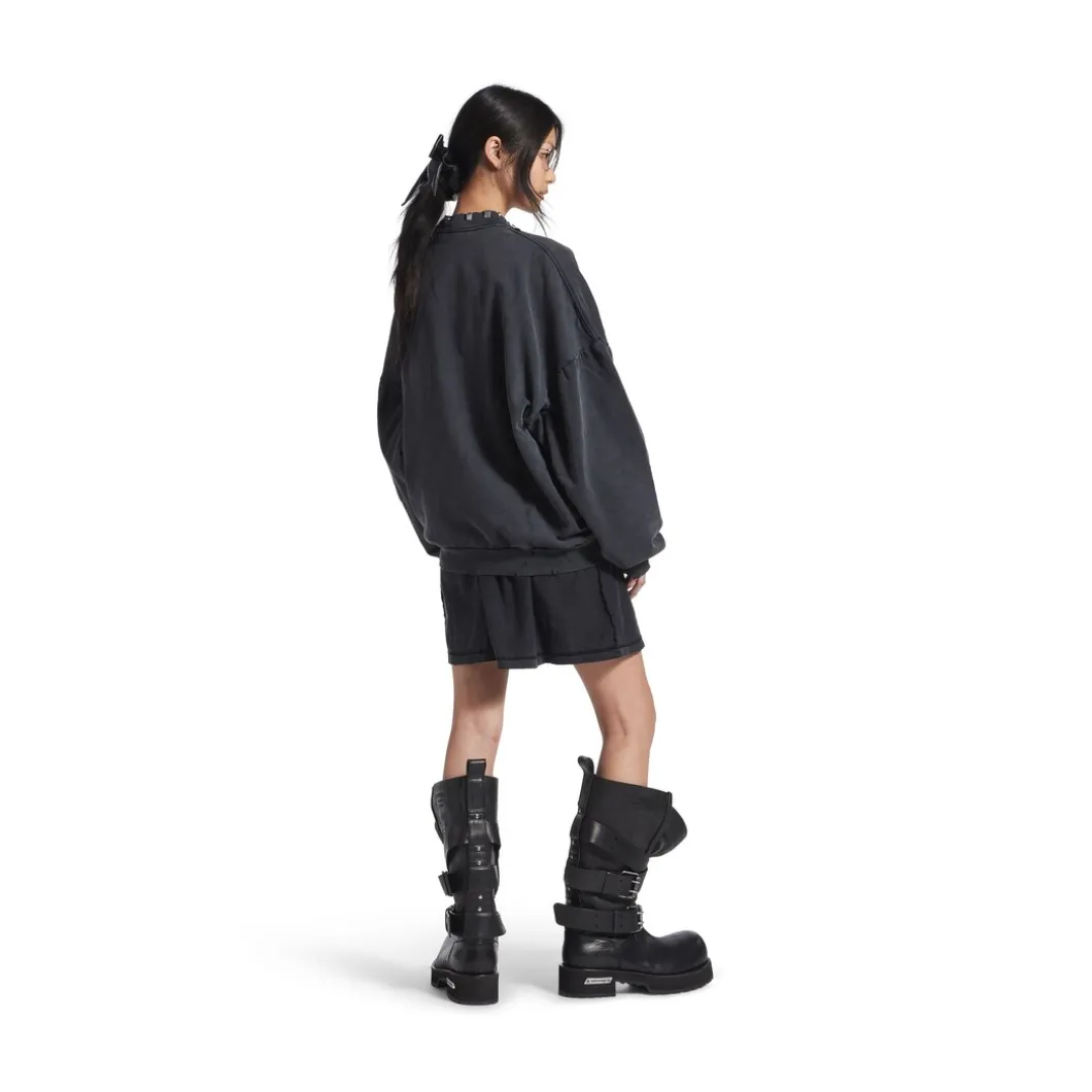 Felpa Pierced Round Oversize in Nero Délavé