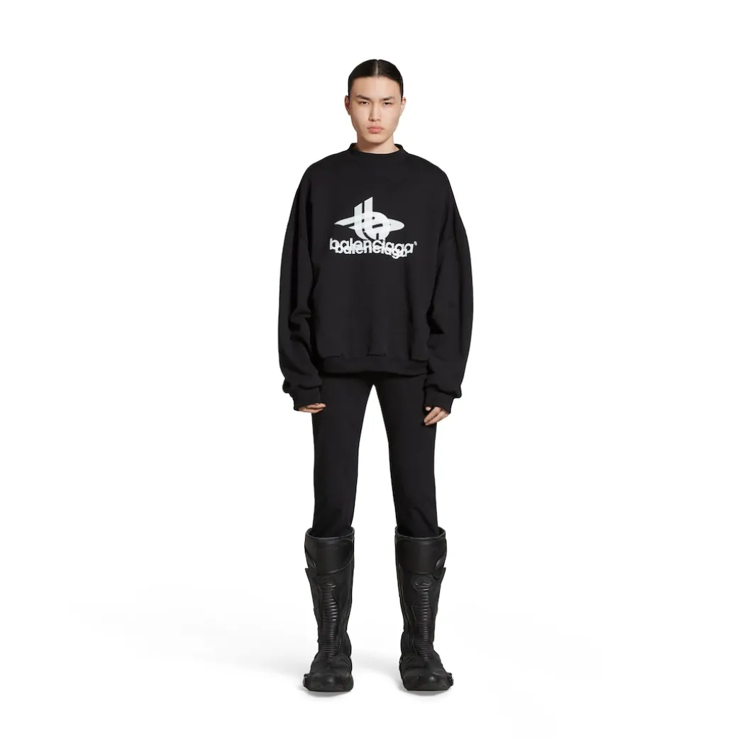 Felpa Round Layered Sports Oversize in Nero/bianco