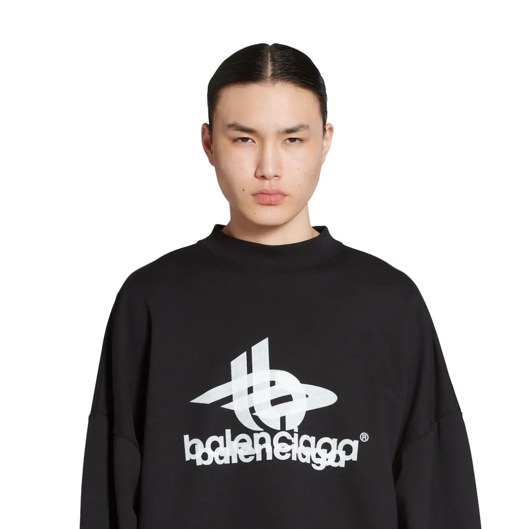 Felpa Round Layered Sports Oversize in Nero/bianco