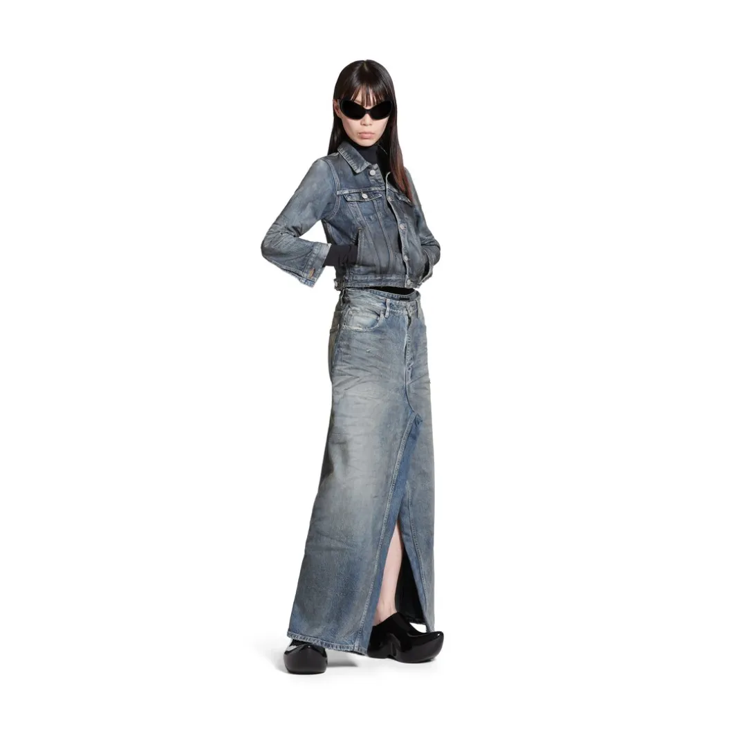 Giacca In Denim Shrunk da Donna in Azzurro