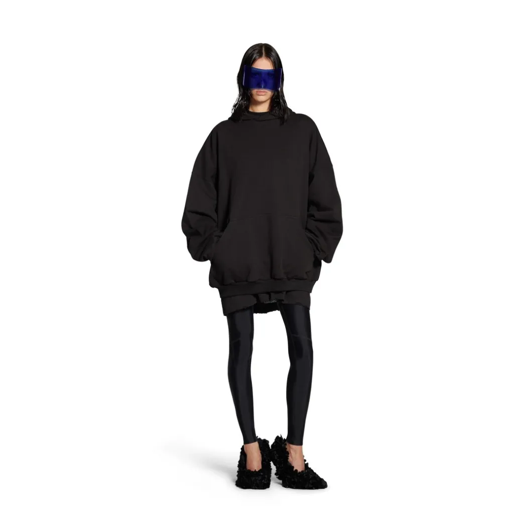 Hoodie Bb Paris Strass Large Fit in Nero Délavé