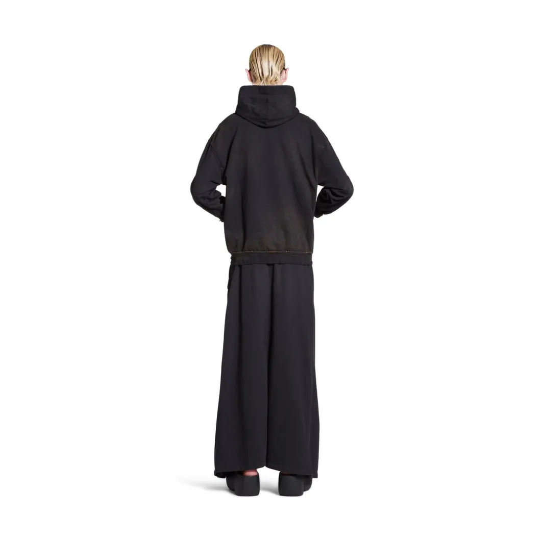Hoodie Con Cerniera Balenciaga Paris Small Fit in Nero Délavé