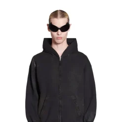 Hoodie Con Cerniera Balenciaga Paris Small Fit in Nero Délavé
