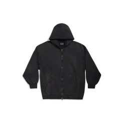 Hoodie Con Cerniera Balenciaga Paris Small Fit in Nero Délavé