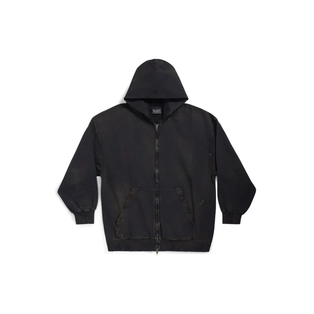Hoodie Con Cerniera Balenciaga Paris Small Fit in Nero Délavé