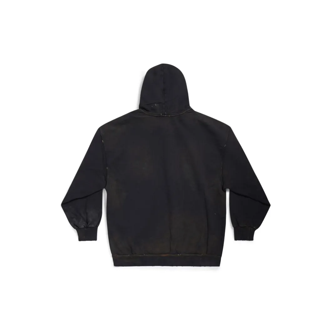 Hoodie Con Cerniera Balenciaga Paris Small Fit in Nero Délavé
