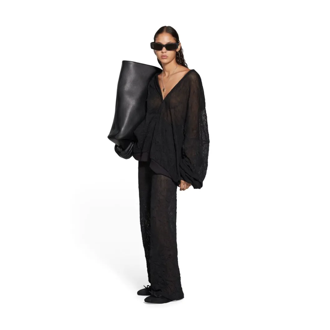 Hoodie Con Cerniera Mesh Oversize in Nero