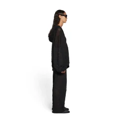 Hoodie Con Cerniera Mesh Oversize in Nero