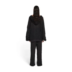 Hoodie Con Cerniera Mesh Oversize in Nero