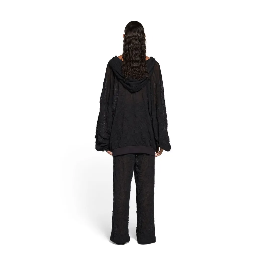 Hoodie Con Cerniera Mesh Oversize in Nero