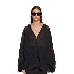 Hoodie Con Cerniera Mesh Oversize in Nero