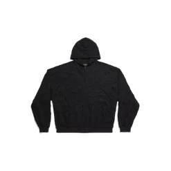 Hoodie Con Cerniera Mesh Oversize in Nero