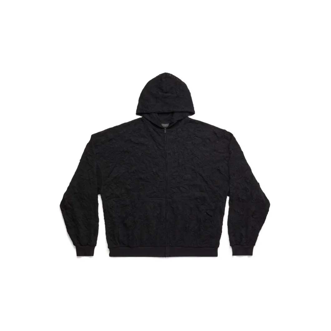 Hoodie Con Cerniera Mesh Oversize in Nero