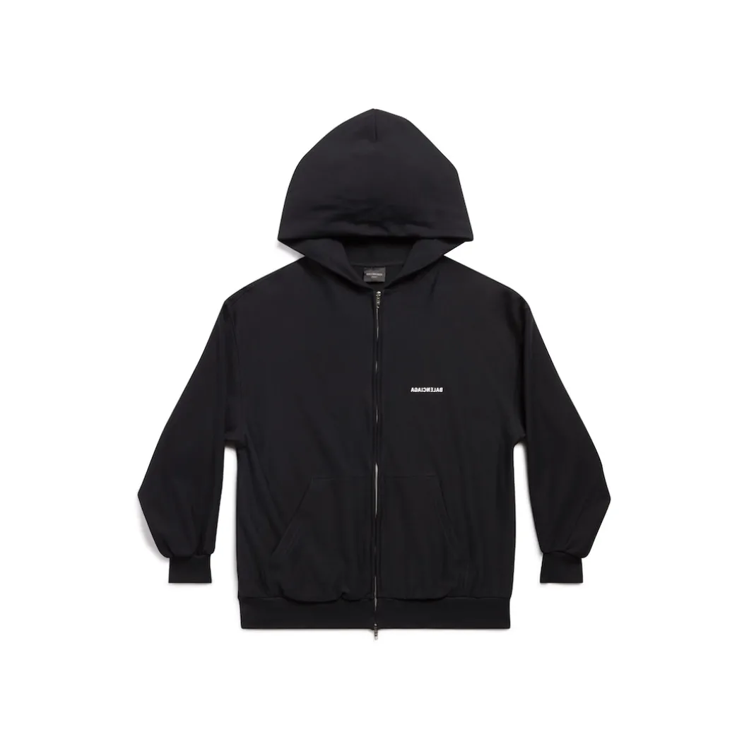 Hoodie Con Cerniera Mirror Balenciaga Small Fit in Nero