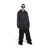 Hoodie Con Cerniera Ripped Pocket Tape Type Large Fit in Nero D&eacute;lav&eacute;