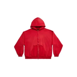 Hoodie Con Cerniera Ripped Pocket Tape Type Large Fit in Rosso