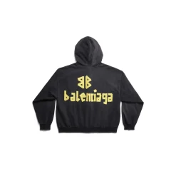 Hoodie Con Cerniera Ripped Pocket Tape Type Large Fit in Nero Délavé