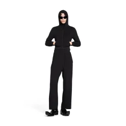 Hoodie Con Zip Aderente da Donna in Nero