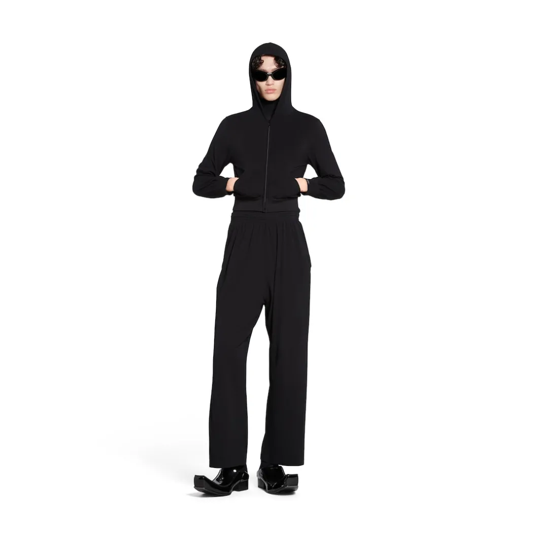 Hoodie Con Zip Aderente da Donna in Nero