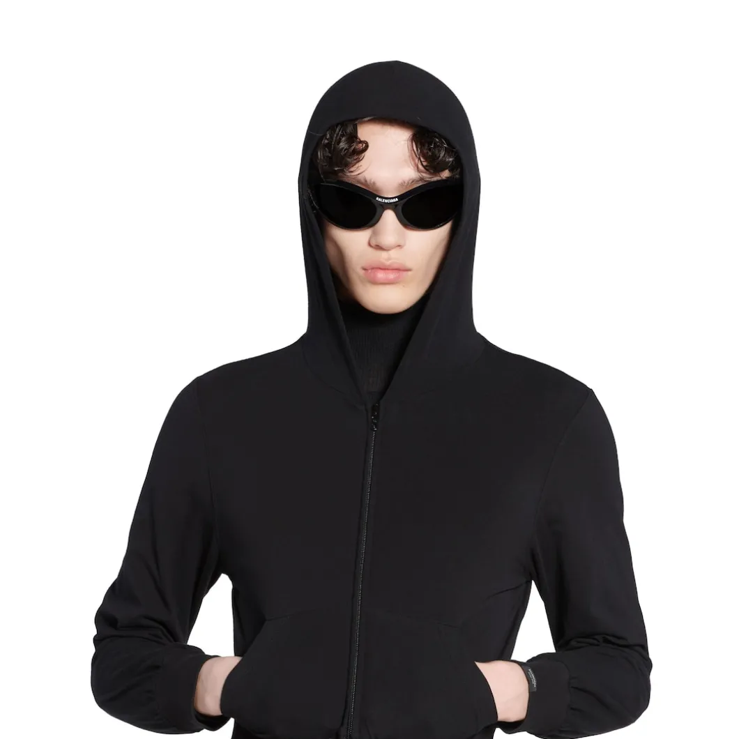 Hoodie Con Zip Aderente da Donna in Nero