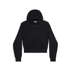 Hoodie Con Zip Aderente da Donna in Nero