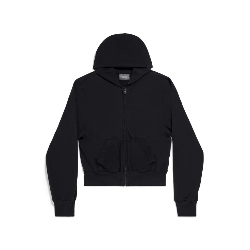 Hoodie Con Zip Aderente da Donna in Nero