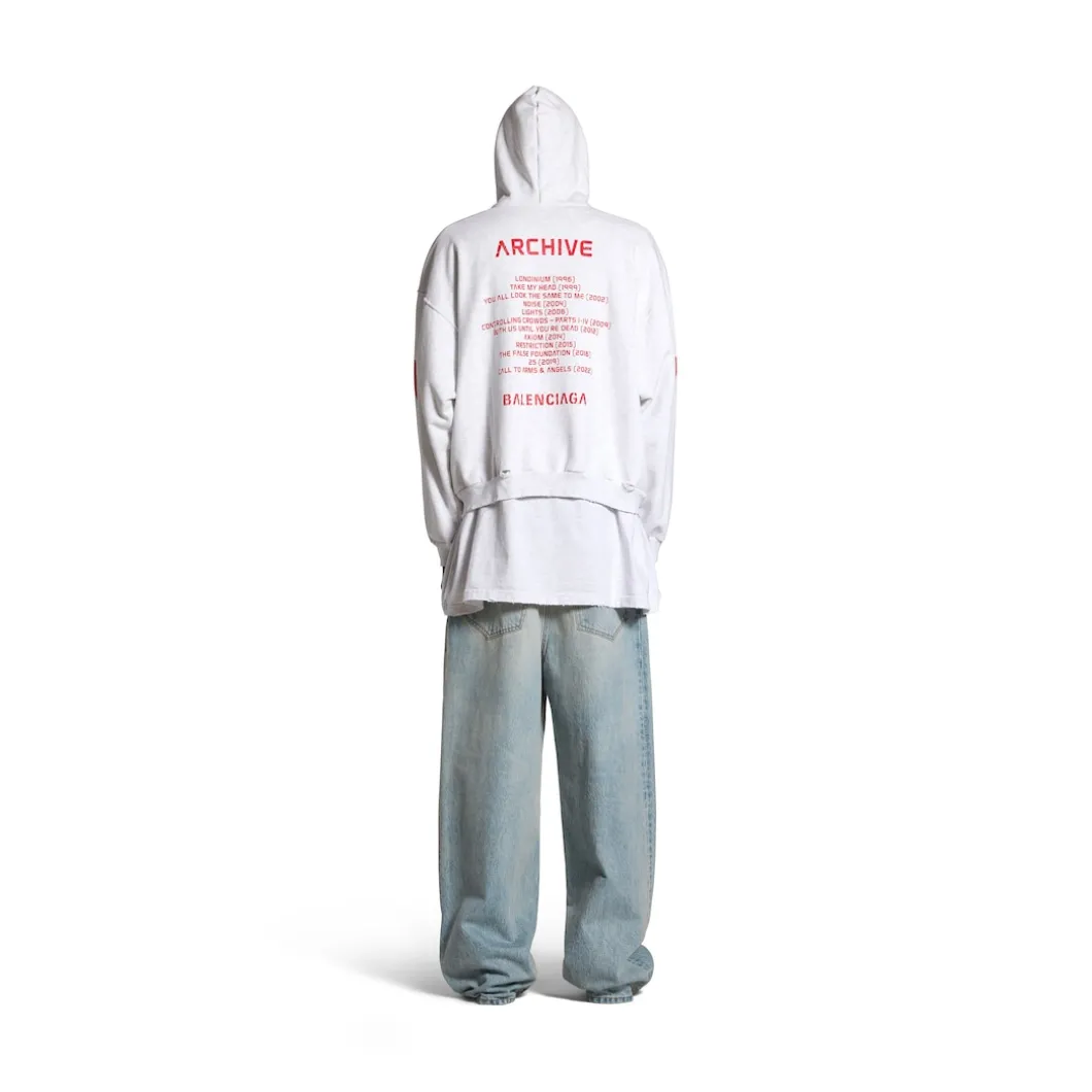 Hoodie Con Zip Balenciaga Music | Archive Series Connected Medium Fit in Grigio Chiaro/rosso