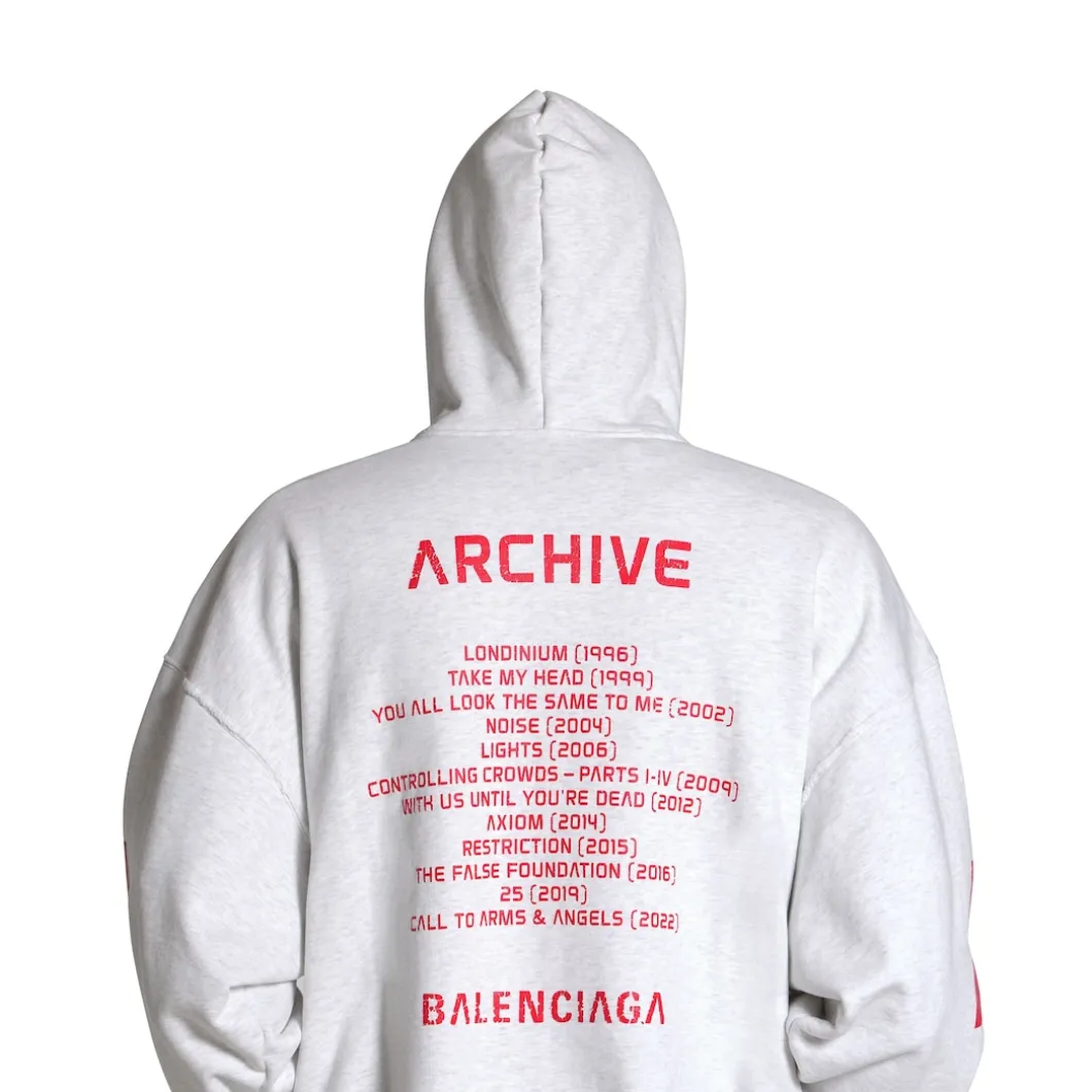 Hoodie Con Zip Balenciaga Music | Archive Series Connected Medium Fit in Grigio Chiaro/rosso
