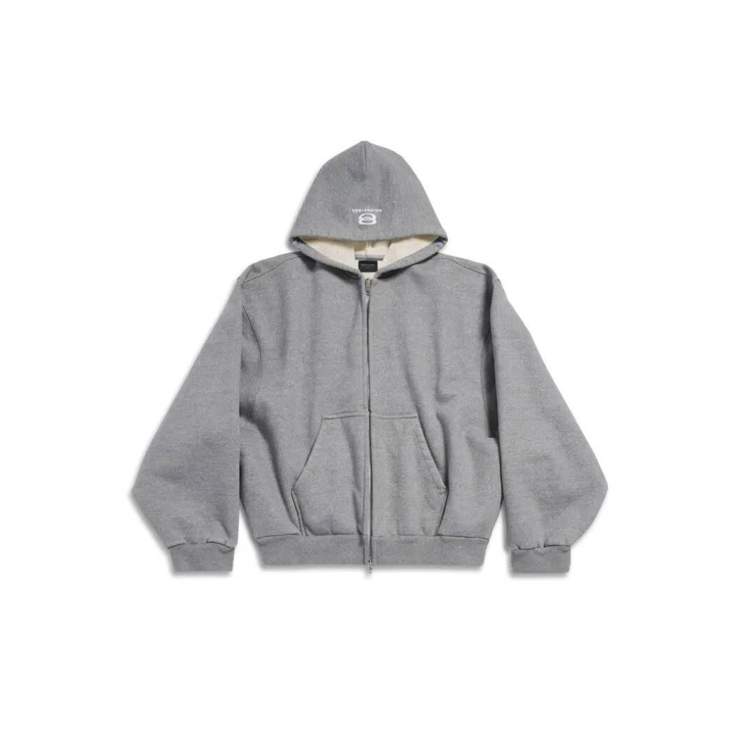 Hoodie Con Zip Boxy Unity Sports Icon Large Fit in Gris/bianco