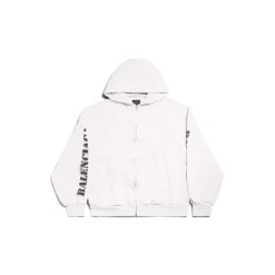 Hoodie Con Zip Stencil Type Regular Fit in Bianco Sporco/nero
