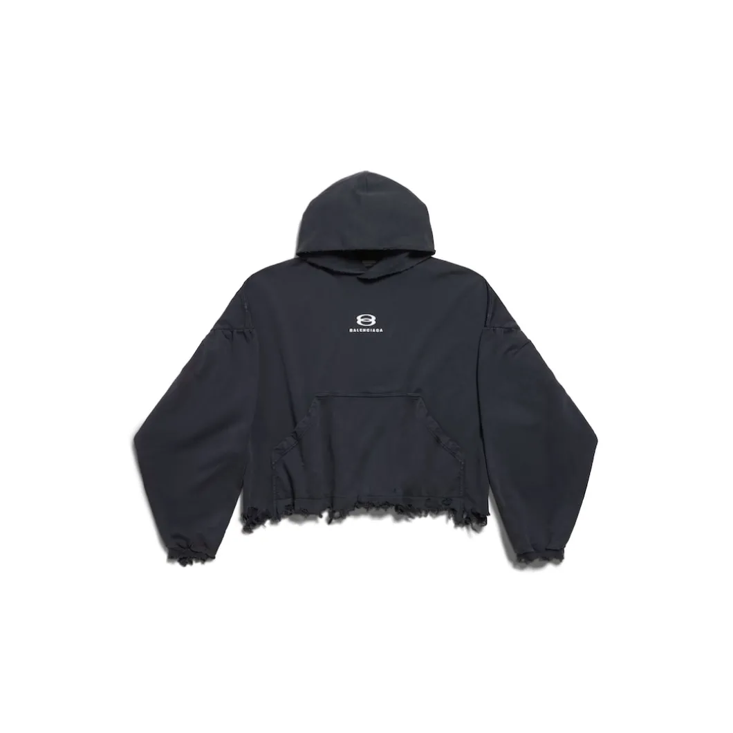 Hoodie Cropped Unity Sports Icon Oversize in Nero/bianco