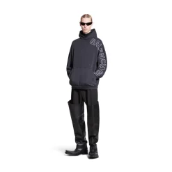 Hoodie Outline Oversize in Nero Délavé