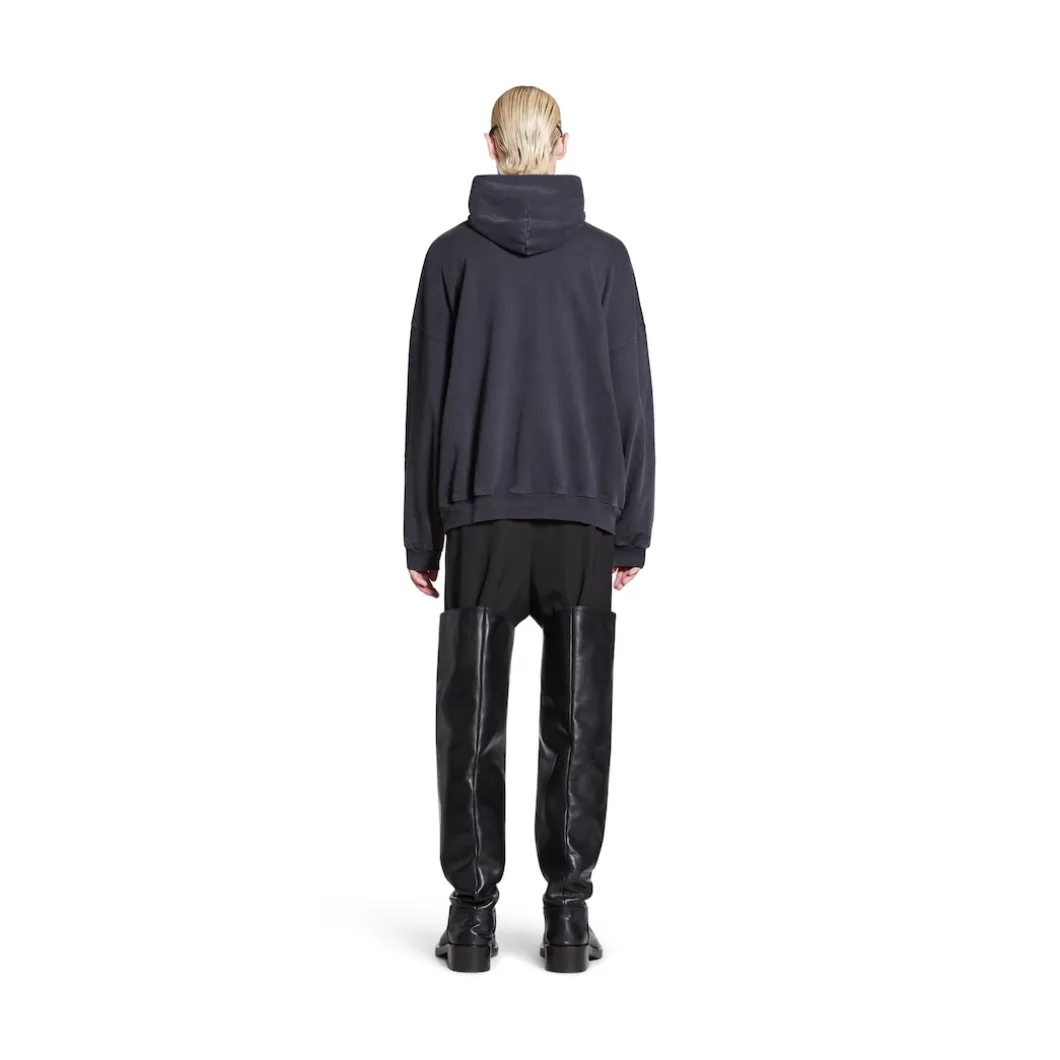 Hoodie Outline Oversize in Nero Délavé