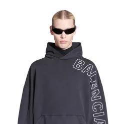 Hoodie Outline Oversize in Nero Délavé