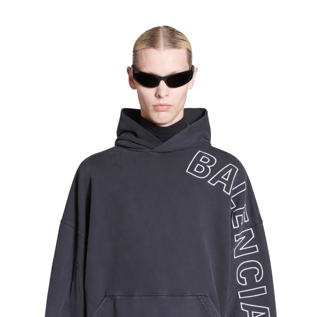 Hoodie Outline Oversize in Nero Délavé