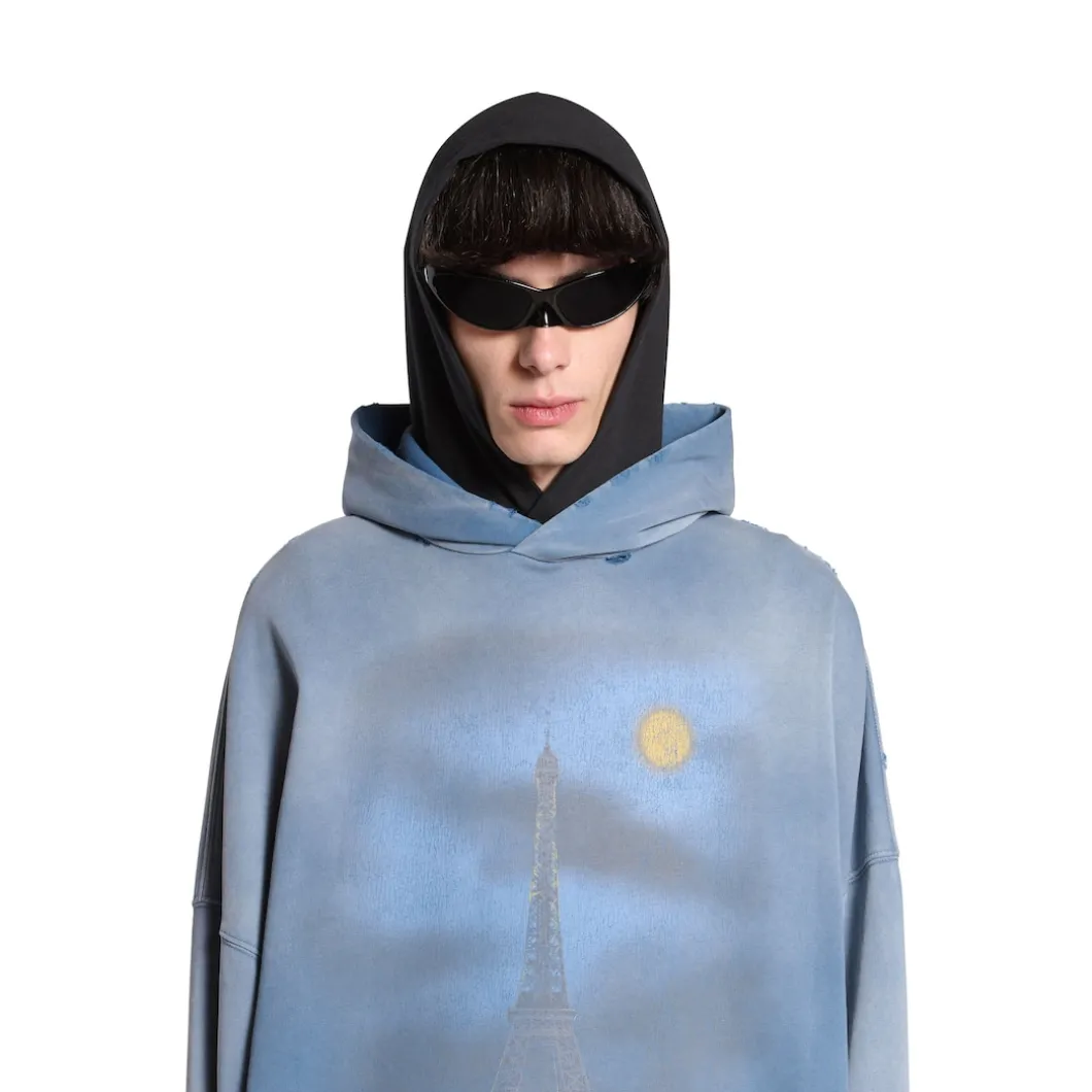 Hoodie Paris Moon Oversize in Blu
