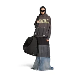 Hoodie Ripped Pocket Tape Type Large Fit in Grigio Scuro