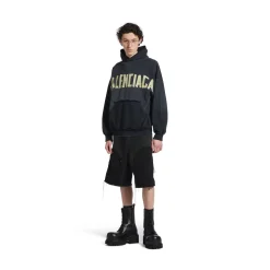 Hoodie Ripped Pocket Tape Type Oversize in Nero D&eacute;lav&eacute;