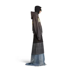 Hoodie Ripped Pocket Tape Type Large Fit in Grigio Scuro