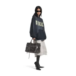 Hoodie Ripped Pocket Tape Type Oversize in Nero D&eacute;lav&eacute;