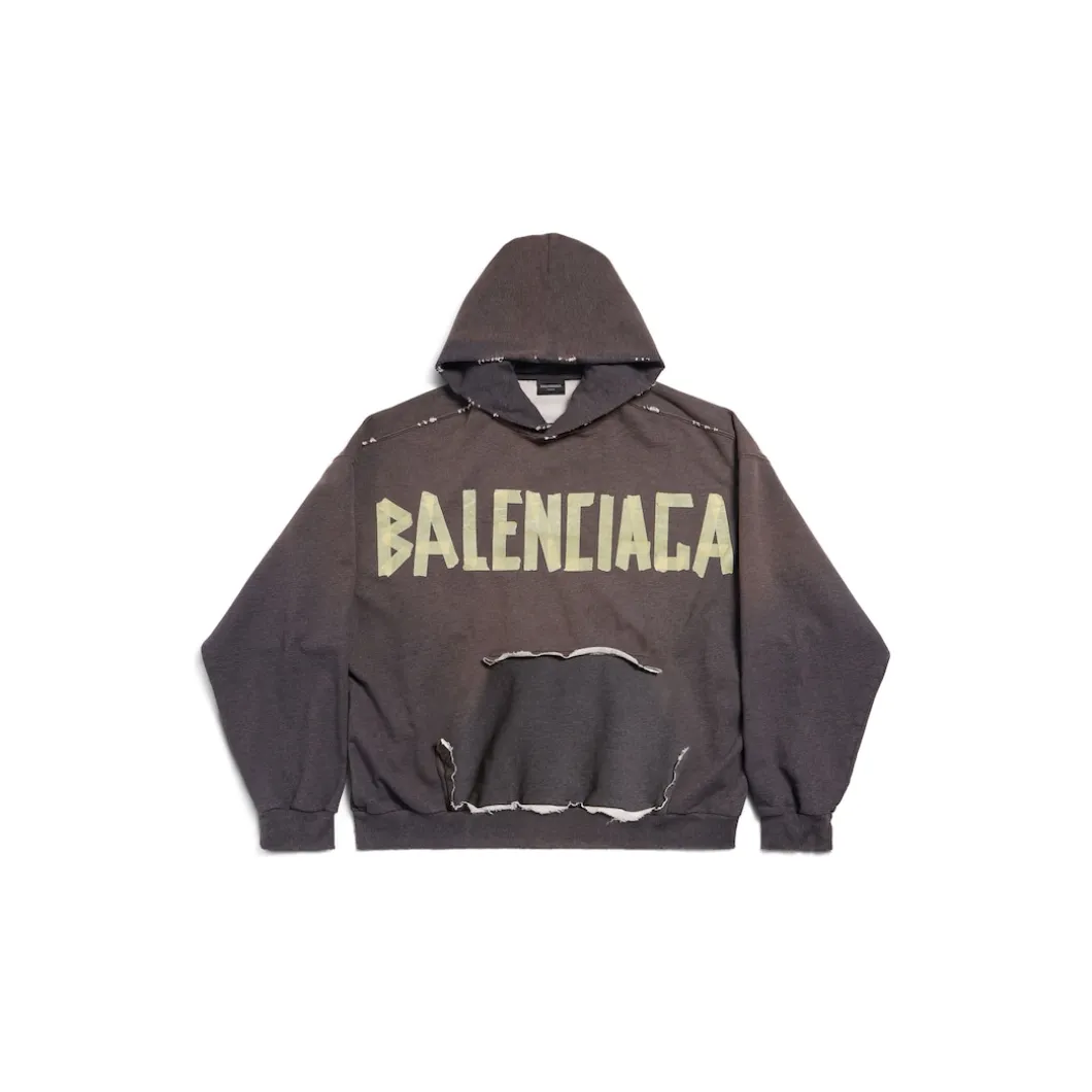 Hoodie Ripped Pocket Tape Type Large Fit in Grigio Scuro
