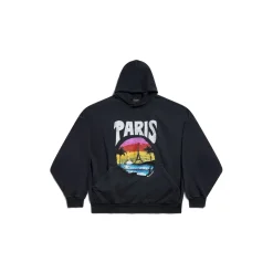 Hoodie Round Paris Tropical Oversize in Nero/bianco