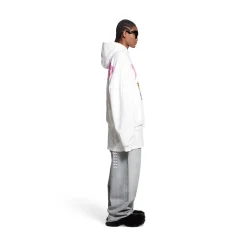 Hoodie Round Paris Tropical Oversize in Bianco/rosa
