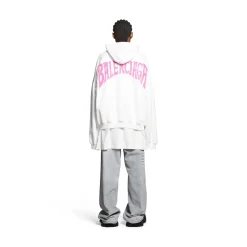 Hoodie Round Paris Tropical Oversize in Bianco/rosa