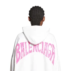 Hoodie Round Paris Tropical Oversize in Bianco/rosa