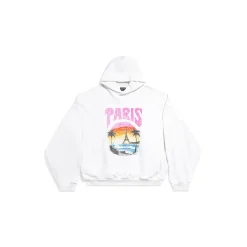 Hoodie Round Paris Tropical Oversize in Bianco/rosa